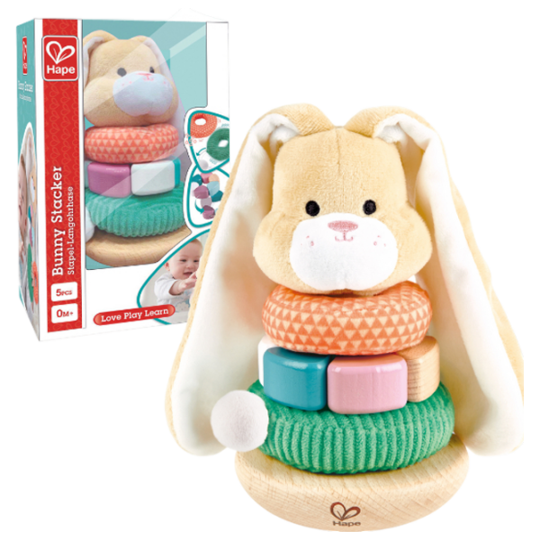 Joc educativ Hape Stay-Put Rattle Stacker E0107 Beige 0.6+