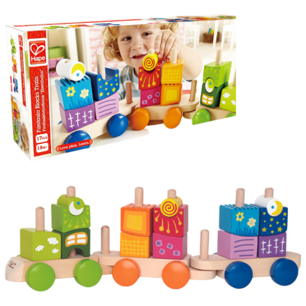 Jucărie de împins și tras Hape Stacking Train E0417 Multicolor 1+