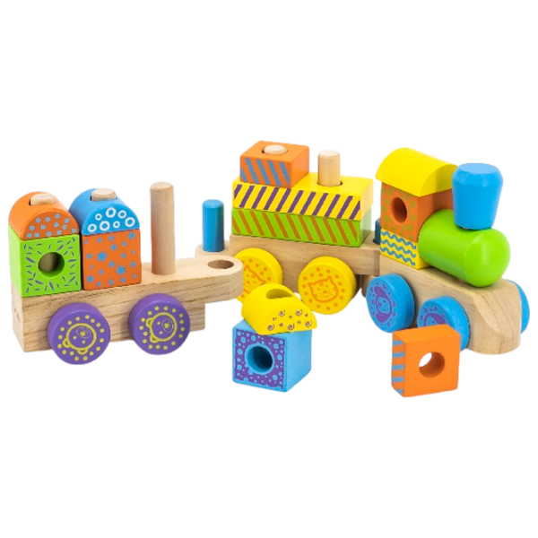 Joc educativ VIGA Wooden Train Pyramid 50572 Multicolor 1.5+