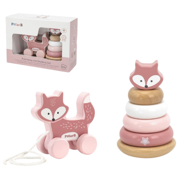 Развивающий набор VIGA Animal Fun Fox Pyramid 44228 Розовый 1+