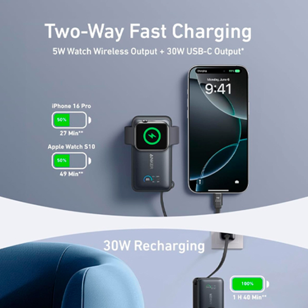 Power Bank 10000 мАч Anker MagGo (30 Вт) Черный  photo 3
