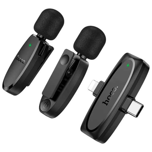 Microfon Hoco L15 Dual-Mic Clip-On Wireless Black  photo 3