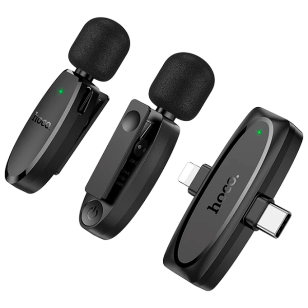 Microfon Hoco L15 Dual-Mic Clip-On Wireless Black  photo 3