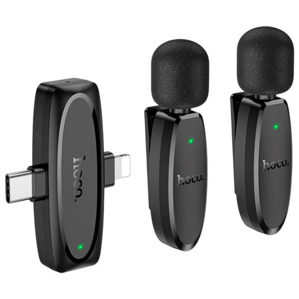 Microfon Hoco L15 Dual-Mic Clip-On Wireless Black  photo 5