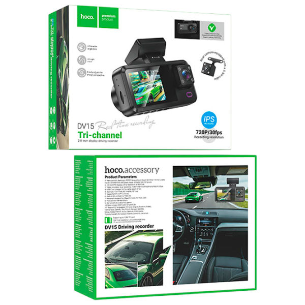 Cameră Auto Hoco DV15 2k Front + Interrior + Rear Cam Black / Black photo 6