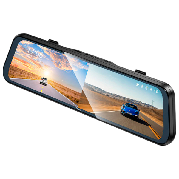 Cameră Auto Hoco DV16 Rearview Mirror Driving Recorder + Rear Cam Black / Black photo 2