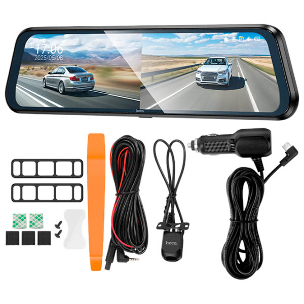 Cameră Auto Hoco DV16 Rearview Mirror Driving Recorder + Rear Cam Black / Black photo 5