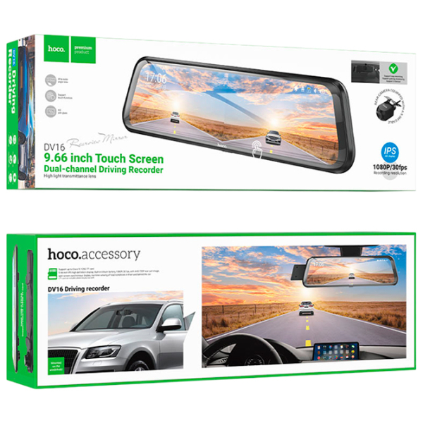 Cameră Auto Hoco DV16 Rearview Mirror Driving Recorder + Rear Cam Black / Black photo 6