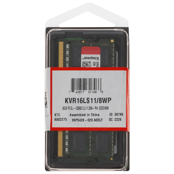 Оперативная память 8 ГБ Kingston ValueRam KVR16LS11/8WP SO-DIMM, DDR3, 1600 МГц photo 2
