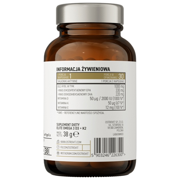 Антиоксиданты OstroVit Pharma Elite Omega 3 D3 + K2 () Количество капсул: 30 photo 2