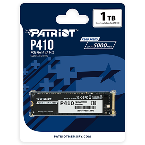 SSD Patriot P410 M.2 NVMe 1 ТБ Скорость чтения: 5000 Мб/с,
Скорость записи: 4500 МБ/с photo 3