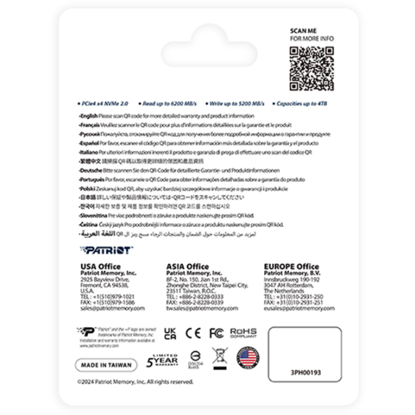 SSD Patriot P400 V4 M.2 NVMe 1 ТБ Скорость чтения: 6200 МБ/с,
Скорость записи: 5200 МБ/c photo 5