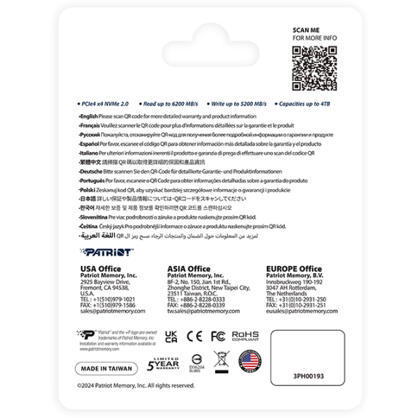 SSD Patriot P400 V4 M.2 NVMe 2 TB Viteza de citire: 6200 MB/s,
Viteza de inscriere: 5200 MB/s photo 5