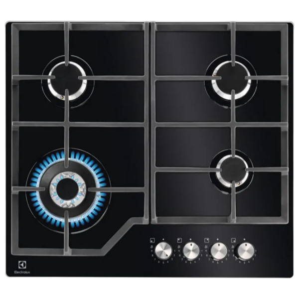 Plită încorporabilă pe gaz Electrolux KGG64362K Black Sticlă călită, Gratare: Fontă photo 1