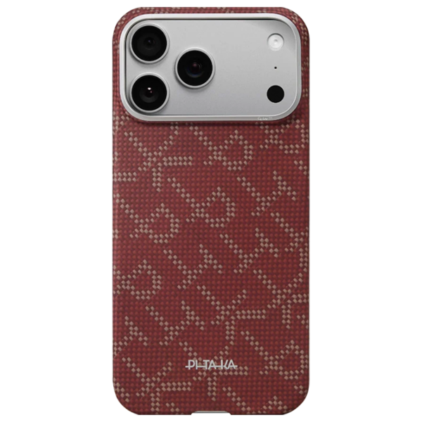 Husă pentru smartphone Apple iPhone 17 Pro (Monogram Tactile Woven) Gold Red Pitaka, PC, MagSafe Back