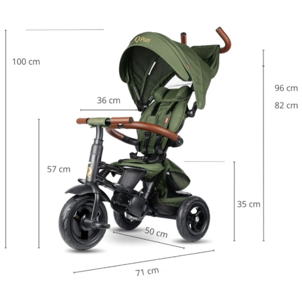 Triciclu Qplay Rito Deluxe Olive Green  Plastic / Pentru copii photo 8