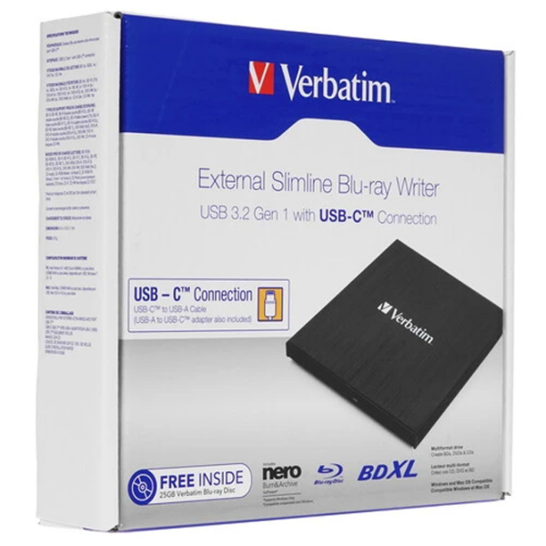 Оптический привод Verbatim External Slimline Черный USB 3.2 Gen 1, Пластик photo 10