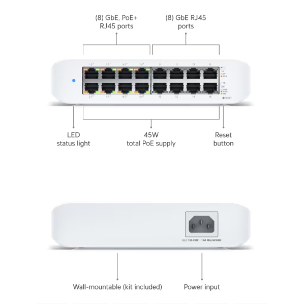 Switch Ubiquiti Lite 16 PoE White 32 Gbit/s photo 9