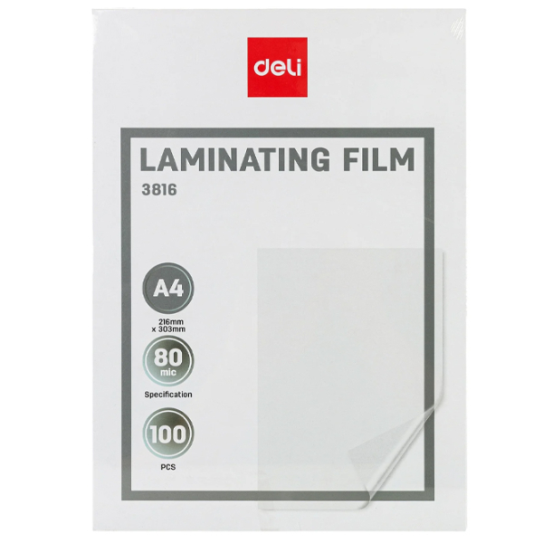 Folie pentru laminare DELI DLE3816 White A4,  photo 2