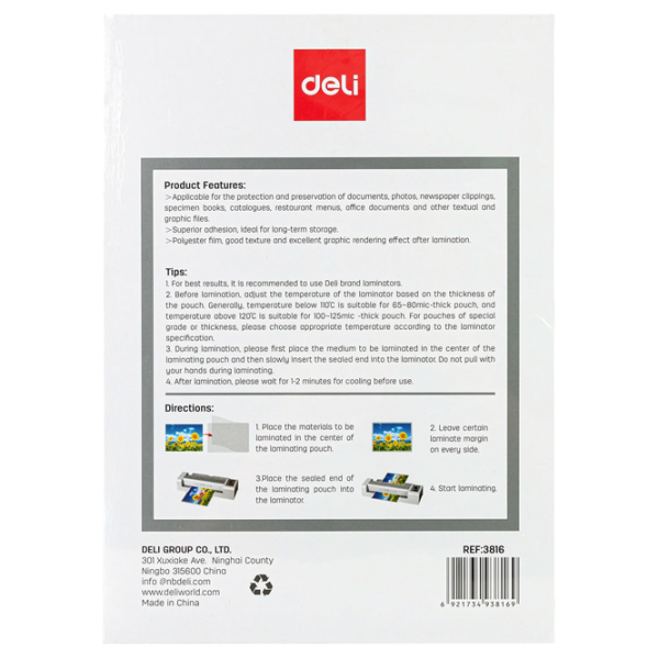 Folie pentru laminare DELI DLE3816 White A4,  photo 4
