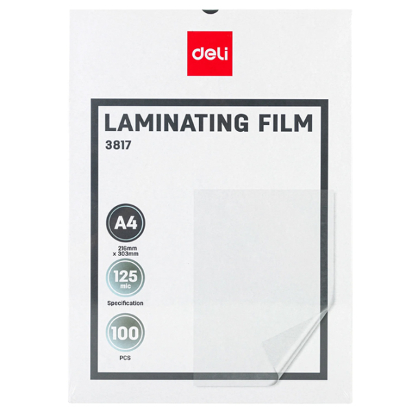 Folie pentru laminare DELI DLE3817 White A4,  photo 2