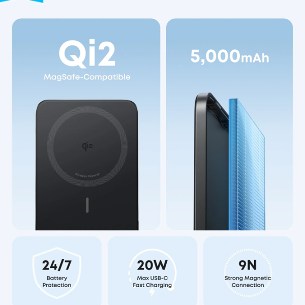 Power Bank 5000 мАч Anker MagGo Slim (15 Вт) Черный  photo 3