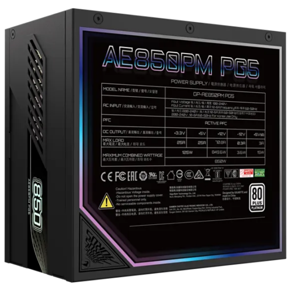 Блок питания Gigabyte AORUS ELITE GP-AE850PM PG5 850 Вт Черный  photo 7