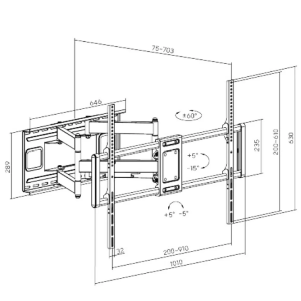 Suport TV Gembird WM-120ST-01 Black VESA 900 x 600 mm photo 6