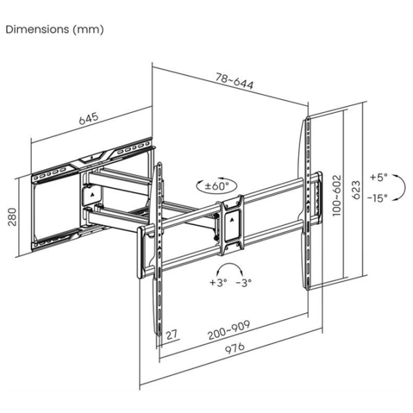 Suport TV Gembird WM-105ST-01 Black VESA 900 x 600 mm photo 3