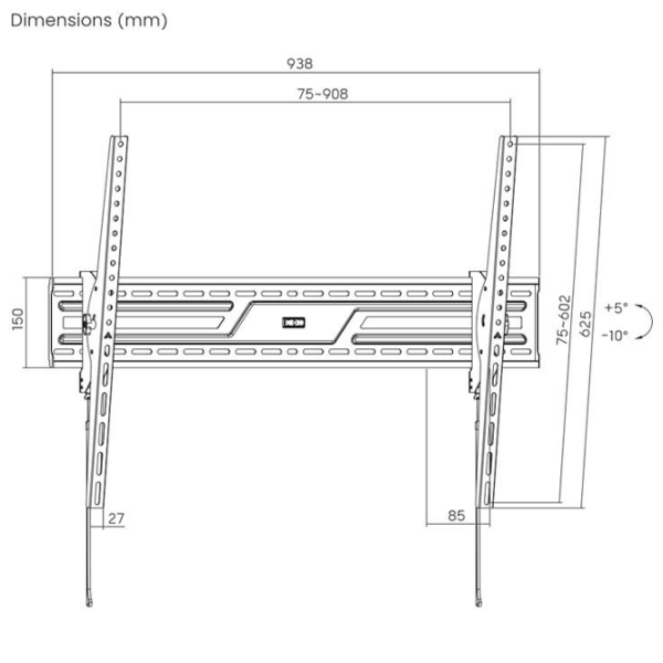 Suport TV Gembird WM-100T-01 Black VESA 900 x 600 mm photo 10