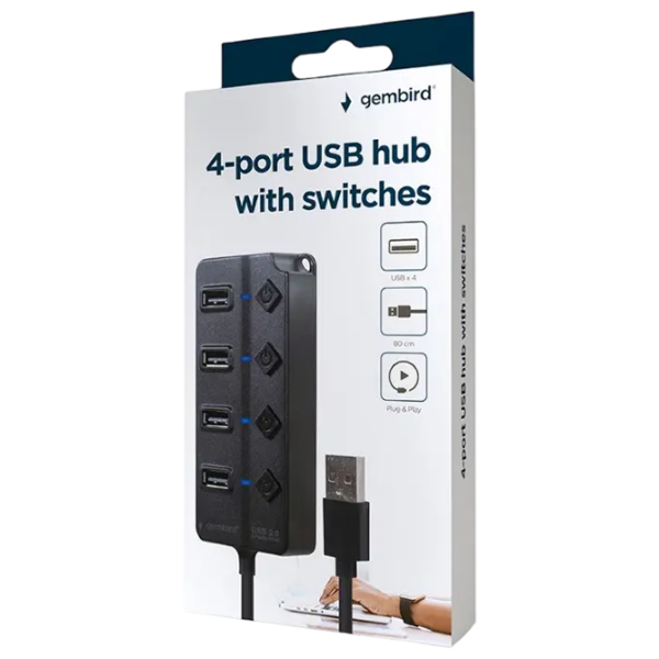Adaptor Hub Gembird UHB-U2P4P-01 Black USB Type-A photo 6