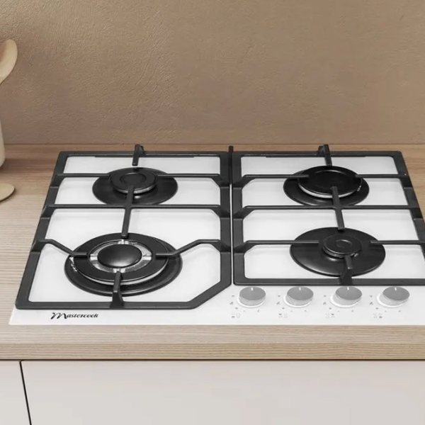 Plită încorporabilă pe gaz Mastercook MC-E 4215 G White Sticlă călită, Gratare: Fontă photo 3