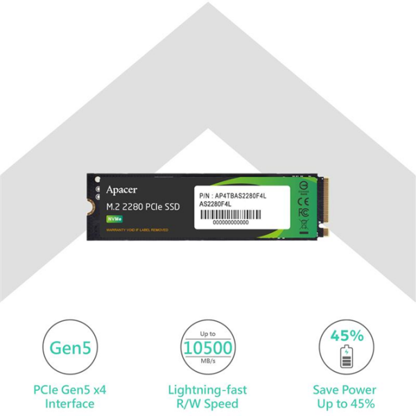SSD Apacer AS2280F4L M.2 NVMe 2 TB Viteza de citire: 10500 MB/s,
Viteza de inscriere: 8700 MB/s photo 2