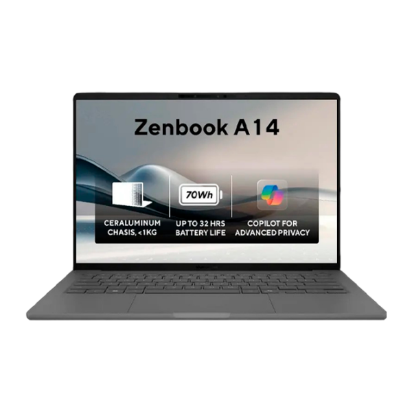 Ноутбук Asus ZenBook A14 OLED UX3407QA Исландия Серый 14" | 16 ГБ | 512 ГБ | Qualcomm Snapdragon X1 26 100 | VGA Встроенная photo 1