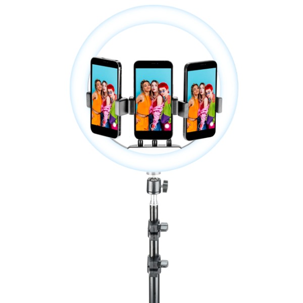 Trepied cu lampă Cellularline Selfie Ring Trio Universal 330 mm Black  photo 1