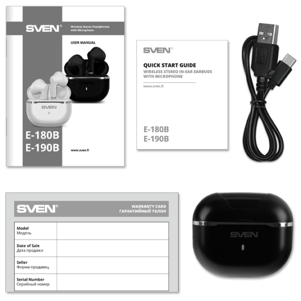 Căști Sven E-180B Black Fără fir / Personal / In ear photo 5