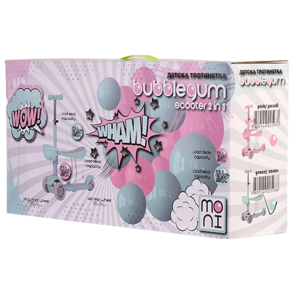 Детский трёхколёсный самокат Moni Bubblegum (MT.104806) Розовый 3 года, 40 кг, Полиуретановые photo 5