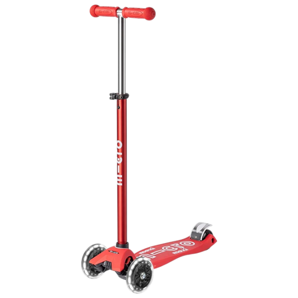 Trotinetă pentru copii cu trei roți Micro Maxi Deluxe LED (MMD068) Red 5 ani, 50 kg, Din PU photo 1