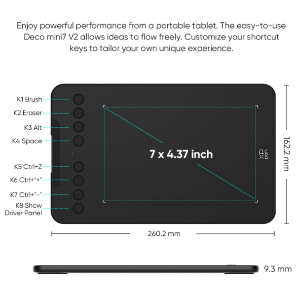 Tabletă grafică XP Pen Deco Mini7 V2 Black A5, 5080 lpi photo 5