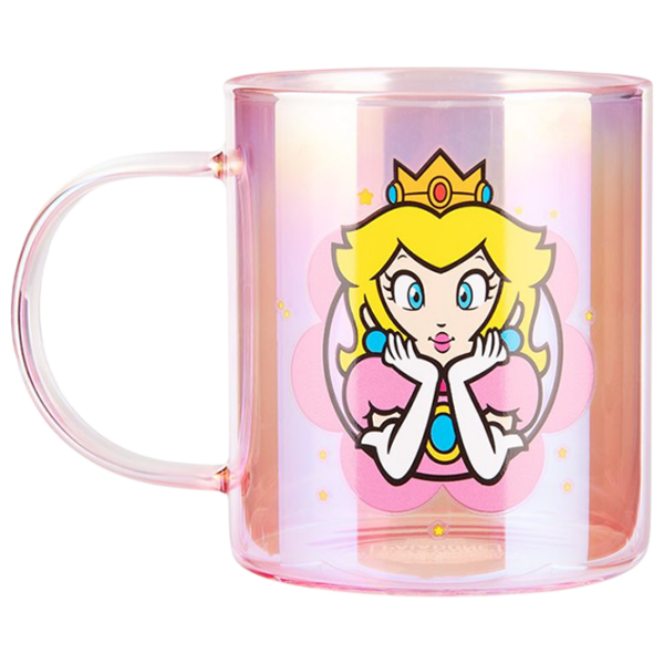 Cană Paladone Super Mario Princess Peach Iridescent Glass Mug Transparent 370 ml photo 1