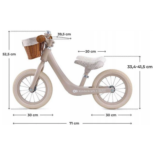 Bicicletă fără pedale KinderKraft RAPID 2 BIZUU 12" Beige White Oțel / Pentru copii photo 3