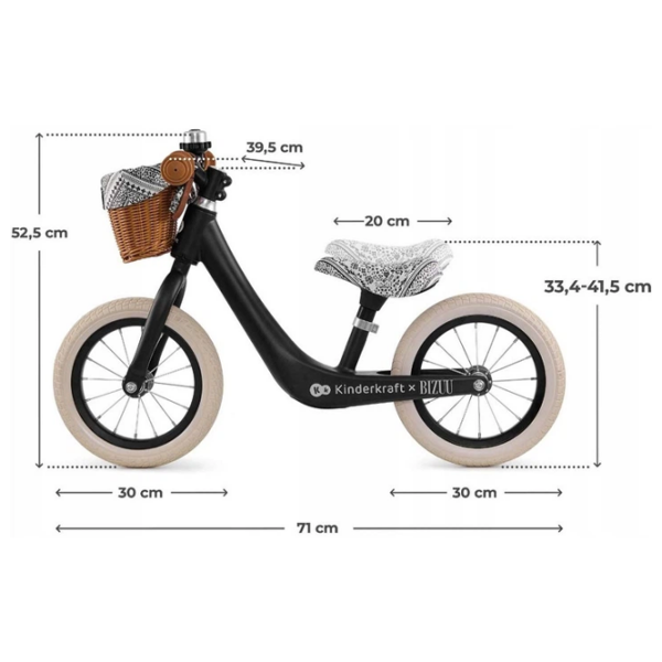 Bicicletă fără pedale KinderKraft RAPID 2 BIZUU 12" Black White Oțel / Pentru copii photo 3