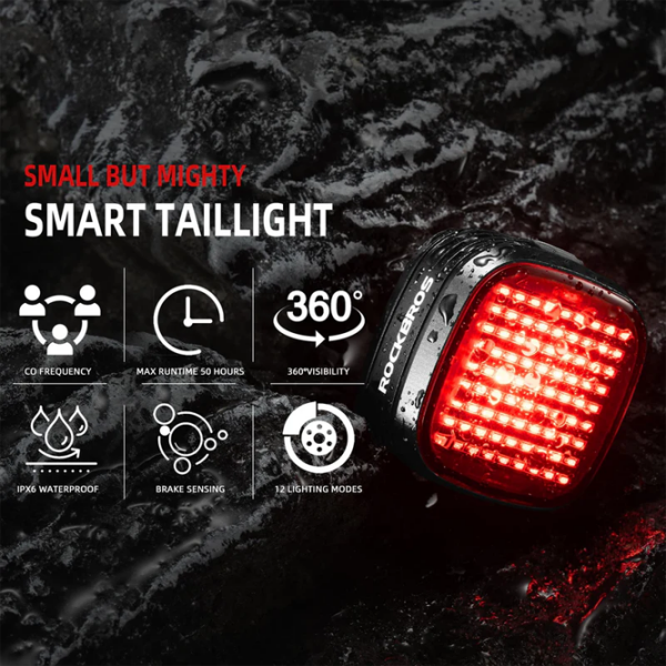 Lanterna bicicletei Rockbros R7 Tail Light Brake Sense Black Red Black Red photo 7