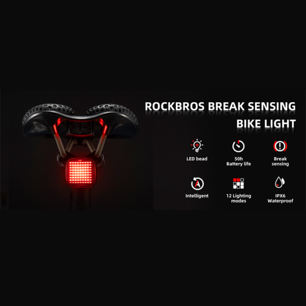 Lanterna bicicletei Rockbros R7 Tail Light Brake Sense Black Red Black Red photo 8