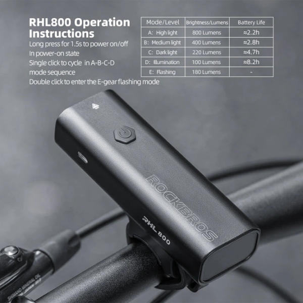Lanterna bicicletei Rockbros RHL 800LM Black Gray Black Gray photo 6