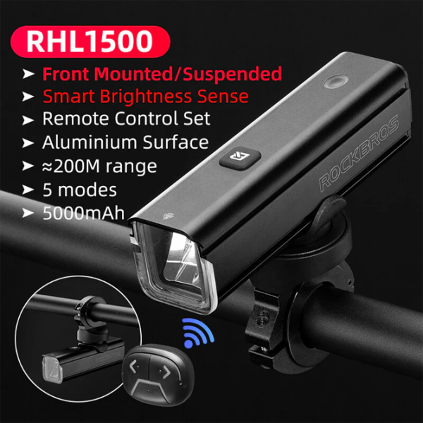 Lanterna bicicletei Rockbros RHL1500 Bike Light Black Gray Black Gray photo 3