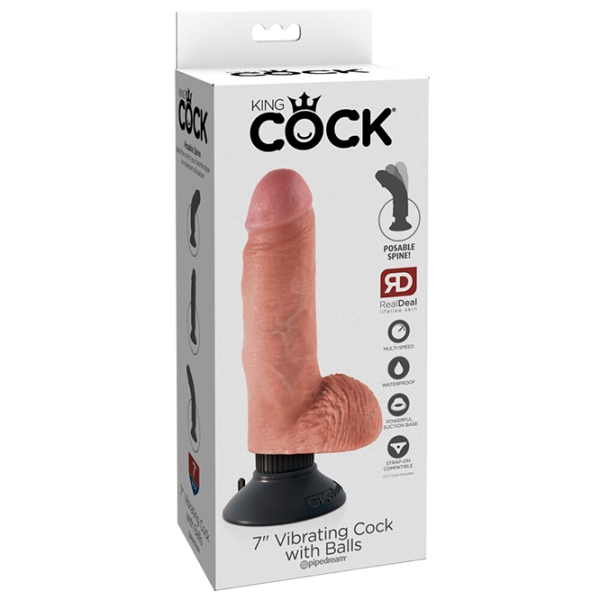 Вибратор King Cock Vibrating Cock with Balls Бежевый  photo 1