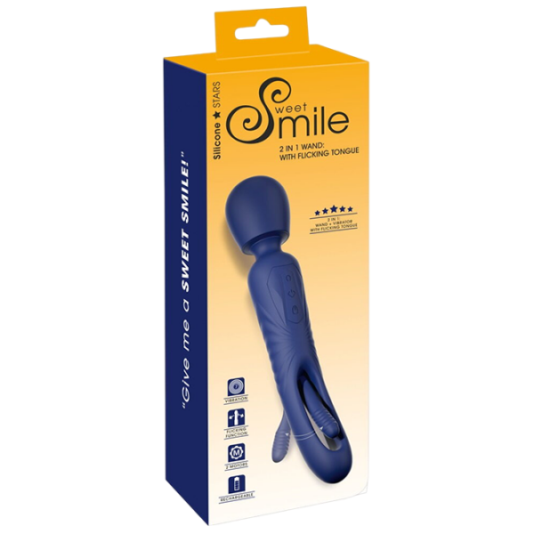 Вибратор Sweet Smile 2in1 Wand with Flicking Tongue Тёмно-синий  photo 1