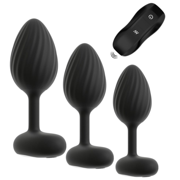Анальная игрушка ANOS RC Butt Plug Set with Vibration Черный  photo 2