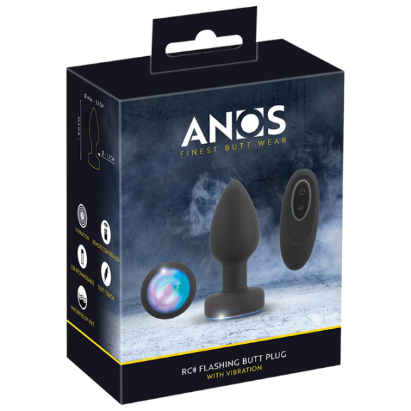 Анальная игрушка ANOS RC Flashing Butt Plug with Vibration RGB Черный  photo 1